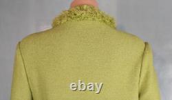 Collection St John en maille, veste verte, jupe, ensemble 2 pièces, taille L 10 12, finition à franges, effet scintillant