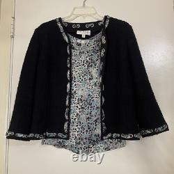 Collection St. John ensemble de 2 pièces, veste en tweed, débardeur en soie, motif léopard taille 6