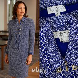 Collection St. John ensemble veste et jupe 2 pièces en tweed bleu/blanc taille 4/6