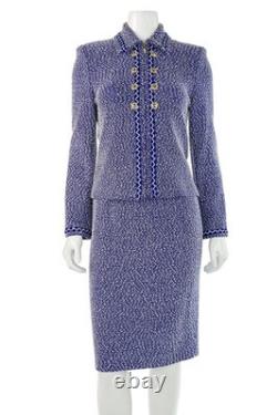 Collection St. John ensemble veste et jupe 2 pièces en tweed bleu/blanc taille 4/6