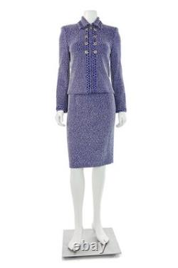 Collection St. John ensemble veste et jupe 2 pièces en tweed bleu/blanc taille 4/6