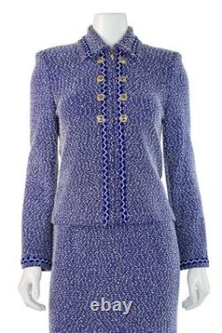 Collection St. John ensemble veste et jupe 2 pièces en tweed bleu/blanc taille 4/6