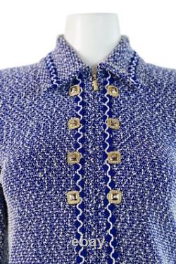 Collection St. John ensemble veste et jupe 2 pièces en tweed bleu/blanc taille 4/6