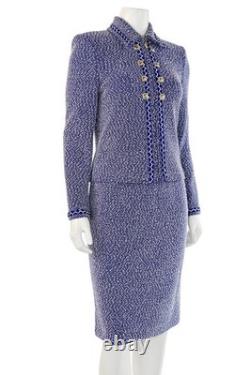 Collection St. John ensemble veste et jupe 2 pièces en tweed bleu/blanc taille 4/6