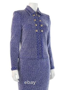 Collection St. John ensemble veste et jupe 2 pièces en tweed bleu/blanc taille 4/6