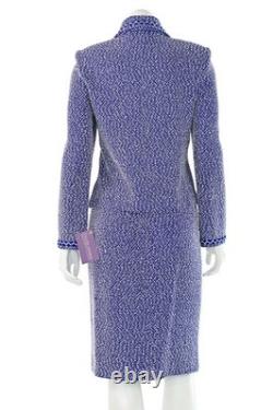 Collection St. John ensemble veste et jupe 2 pièces en tweed bleu/blanc taille 4/6