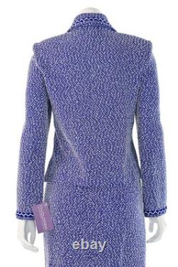 Collection St. John ensemble veste et jupe 2 pièces en tweed bleu/blanc taille 4/6