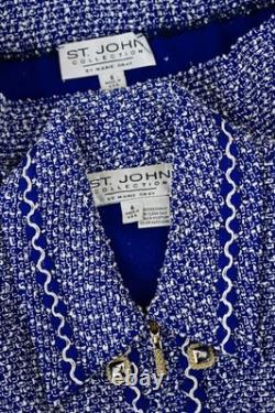 Collection St. John ensemble veste et jupe 2 pièces en tweed bleu/blanc taille 4/6