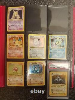 Collection de cartes Pokémon de la série de base Ex/Nm Charizard et deux PSA 8 Holos presque complètes (94/102)