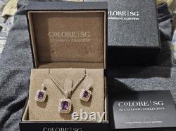 Colore SG. 925 et ensemble de collier et boucles d'oreilles en améthyste bicolore en or 18Kt avec boîte