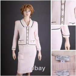Costume 2 pièces en maille texturée St. John, veste + jupe, taille 6, rose/blanc, chic