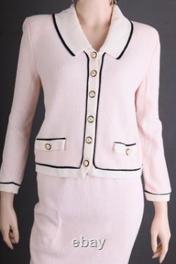 Costume 2 pièces en maille texturée St. John, veste + jupe, taille 6, rose/blanc, chic