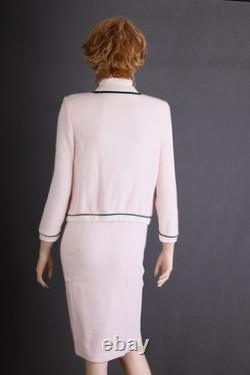 Costume 2 pièces en maille texturée St. John, veste + jupe, taille 6, rose/blanc, chic