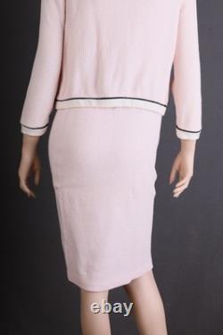 Costume 2 pièces en maille texturée St. John, veste + jupe, taille 6, rose/blanc, chic
