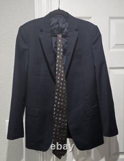 Costume Versace Collection 40R W34 100 % laine noir uni 2 pièces avec cravate Giorgio Armani