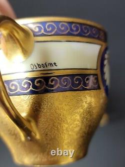 DEUX tasses et soucoupes de dégustation anciennes peintes à la main signées Pickard Daisies Osbourne