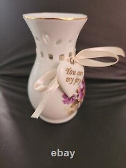 DEUX vases floraux en or 24 carats Lily Creek, fleurs violettes en or, ensemble de décoration de bibelots vintage