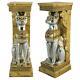 Design Toscano Égyptienne Cat Déesse Bastet Pedestal Statue Ensemble De Deux