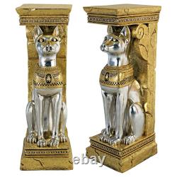 Design Toscano Égyptienne Cat Déesse Bastet Pedestal Statue Ensemble De Deux