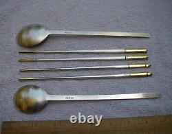 Deux Sets Coréen 990 Argent Chopsticks & Rice Spoons-parcel Gilt-nr