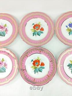 Deux compagnies Assiettes en porcelaine roses, rouges, bleues, violettes avec bordure dorée