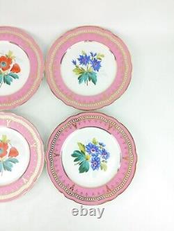 Deux compagnies Assiettes en porcelaine roses, rouges, bleues, violettes avec bordure dorée