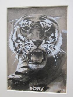 Deux frappantes peintures antiques de tigres vers 1904