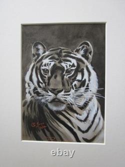 Deux frappantes peintures antiques de tigres vers 1904