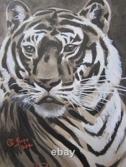 Deux frappantes peintures antiques de tigres vers 1904