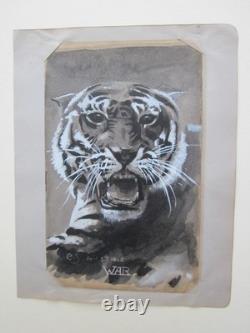 Deux frappantes peintures antiques de tigres vers 1904