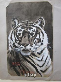 Deux frappantes peintures antiques de tigres vers 1904