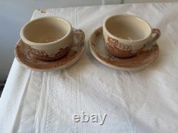 Deux tasses western vintage Wallace China Chuck Wagon avec soucoupes