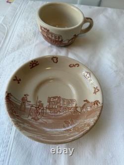 Deux tasses western vintage Wallace China Chuck Wagon avec soucoupes