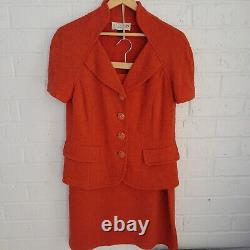 Éblouissante collection St John ensemble tricoté veste orange rouille taille jupe (10) veste (6)