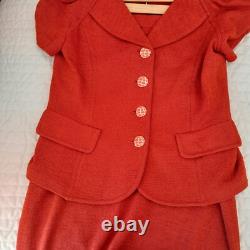 Éblouissante collection St John ensemble tricoté veste orange rouille taille jupe (10) veste (6)