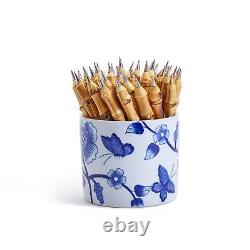 En français : Ensemble de deux stylos en bambou naturel avec pot de fleurs bleu - 36 pièces