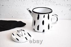 Ensemble Cadeau de Deux Tasses et Théière en Émail à Rayures