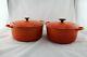 Ensemble De Deux E & F Le Creuset Ronde En Fonte Émaillée Faitout Orange Flame