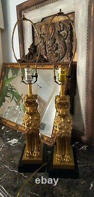Ensemble De Deux Lampes Lions En Laiton Moderne MID Century Fierce! Lampes Vintage En Laiton