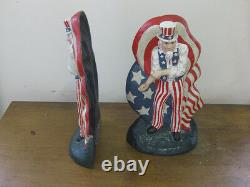 Ensemble De Deux Modèles Heavy Cast Iron Uncle Sam Bookend Doorstop Vintage America Flag USA