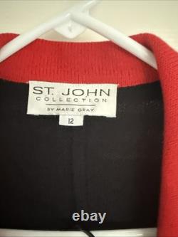 Ensemble Jupe Tricot Noir Rouge Santana Collection ST JOHN 2 pièces Bouton Doré Taille 12