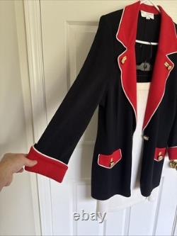 Ensemble Jupe Tricot Noir Rouge Santana Collection ST JOHN 2 pièces Bouton Doré Taille 12