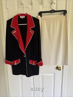 Ensemble Jupe Tricot Noir Rouge Santana Collection ST JOHN 2 pièces Bouton Doré Taille 12