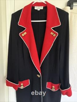 Ensemble Jupe Tricot Noir Rouge Santana Collection ST JOHN 2 pièces Bouton Doré Taille 12