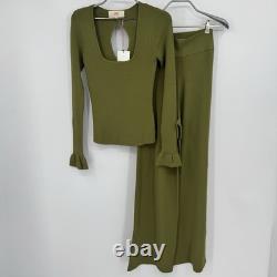 Ensemble Nelly de Kilte Collection avec haut côtelé et pantalon à jambes larges, vert eucalyptus, S 1
