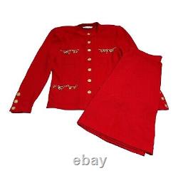 Ensemble Tailleur Jupe Veste Blazer Collection St John VTG pour Femmes, Taille 12, Rouge avec des Charms en Or