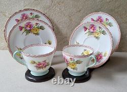 Ensemble à thé pour deux Vintage Shelley Begonia 13521 en porcelaine fine des années 1950