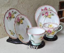 Ensemble à thé pour deux Vintage Shelley Begonia 13521 en porcelaine fine des années 1950