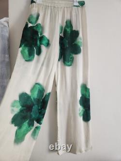 Ensemble coordonné ZARA Chemise fluide & pantalon de pyjama Floral Écru/vert Taille XL Neuf