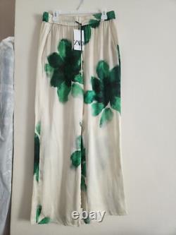 Ensemble coordonné ZARA Chemise fluide & pantalon de pyjama Floral Écru/vert Taille XL Neuf